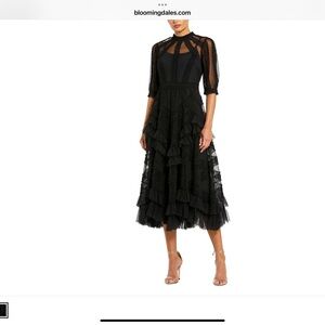 Mac Duggal Black Ruffle Midi Dress